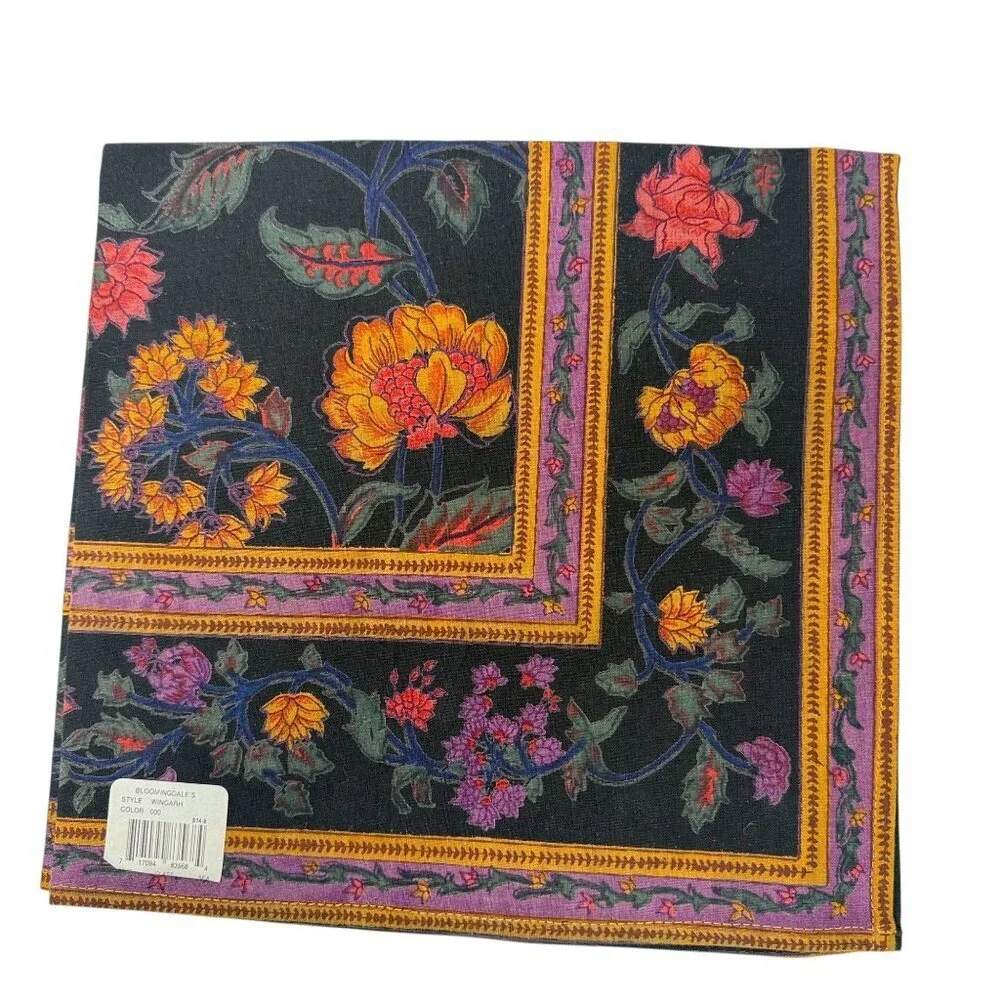 Bloomingdale's Black Floral Napkins Set of 6 Cotton India Print